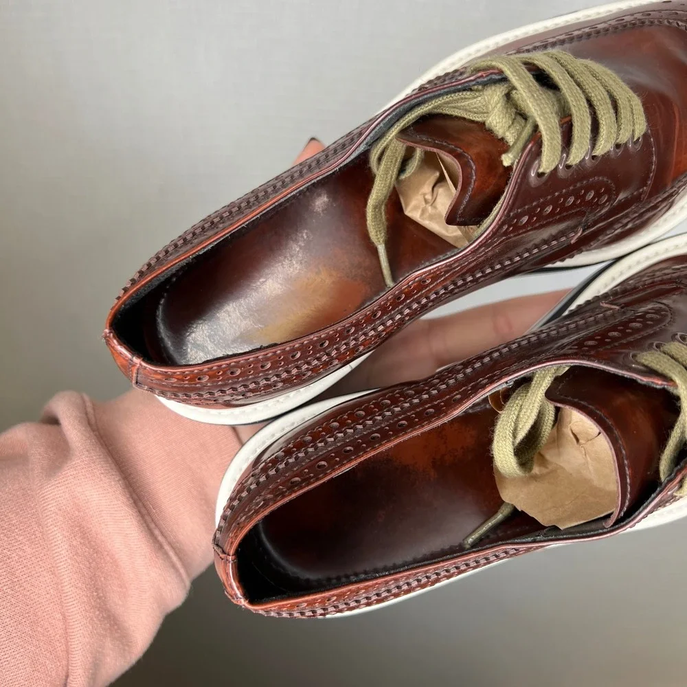 PRADA‎ Designer Men's Brown Leather Wingtip Platform Brogues Dress Shoes Size 39
